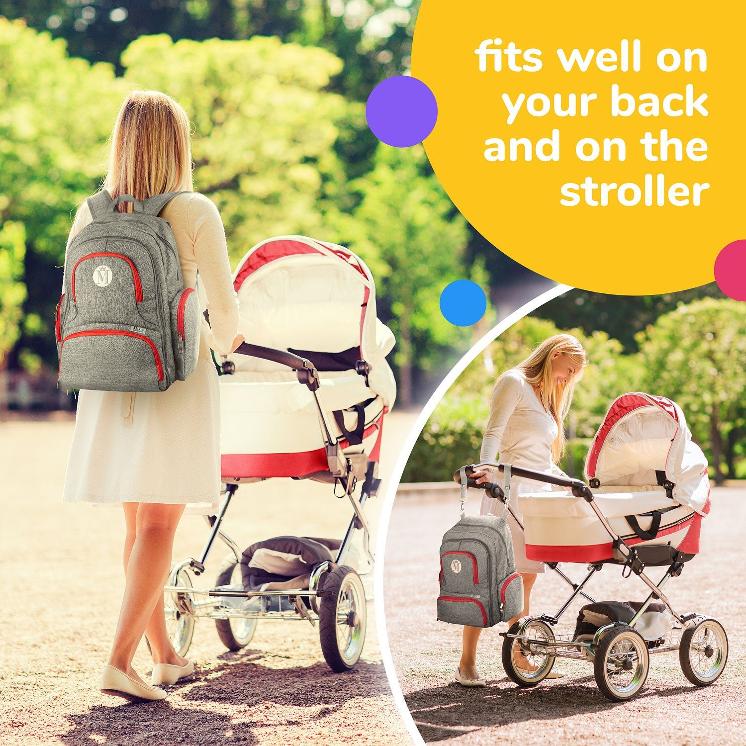 Mochila para pañales de bebé, para niñas y niños, bolsa de pañales grande, organizador de mochila con correas para carriola y bolsillo para toallitas de bebé. Bonus - Bolsa térmica para botellas y cambiador de bebé. Regalo perfecto para mamá y papá.