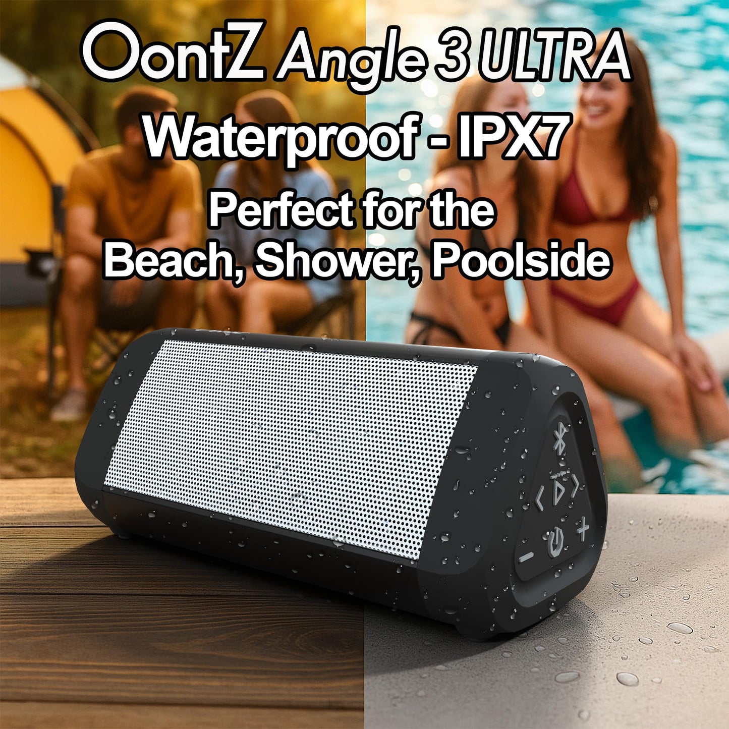Cambridge Soundworks OontZ Angle 3 Ultra (4th Gen) Waterproof 5.0 Bluetooth Speaker, 14 Watts, Hi-Quality Sound & Bass, 100 Ft Wireless Range (White) by