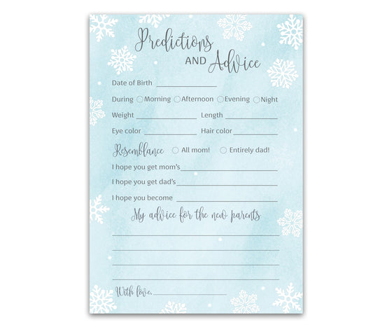 SNOWFLAKES - Tarjetas de predicción y consejos – Paquete de 25 – Juego de baby shower para niños, deseos para nuevos padres, mamá y papá, mamá y papá, mensaje de baby shower actividad, recuerdo Frost Holiday G781-PDAV