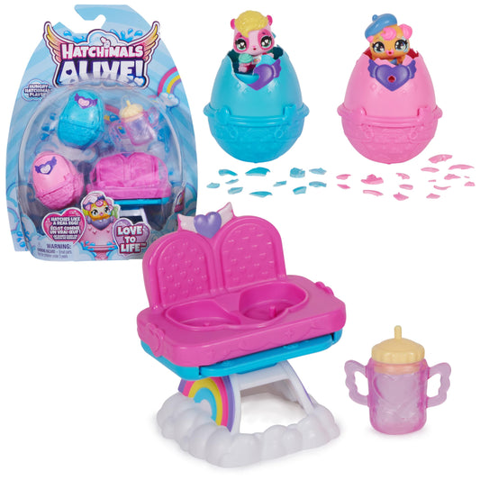 HATCHIMALS Alive, Set de Juego con Carrito de Juguete y 2 Minifiguras en Huevos Que se rompen Solos, Juguetes para niños