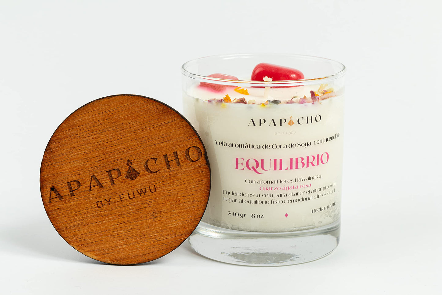 Fuwu, velas aromaticas relajantes de cera de soya con cuarzos naturales, velas decorativas hechas a mano con hierbas de olor, aromatizantes para hogar, velas aromaticas (Flores hawaianas con Sandía)