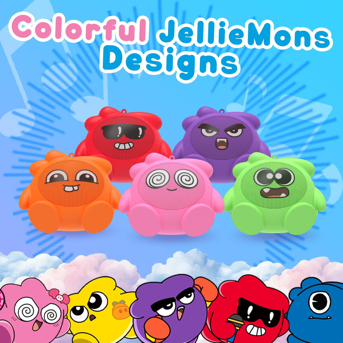 Altavoz Inalámbrico JellieMons Booma Drop Azul con Sonido Estéreo y Emparejamiento TWS para Niños