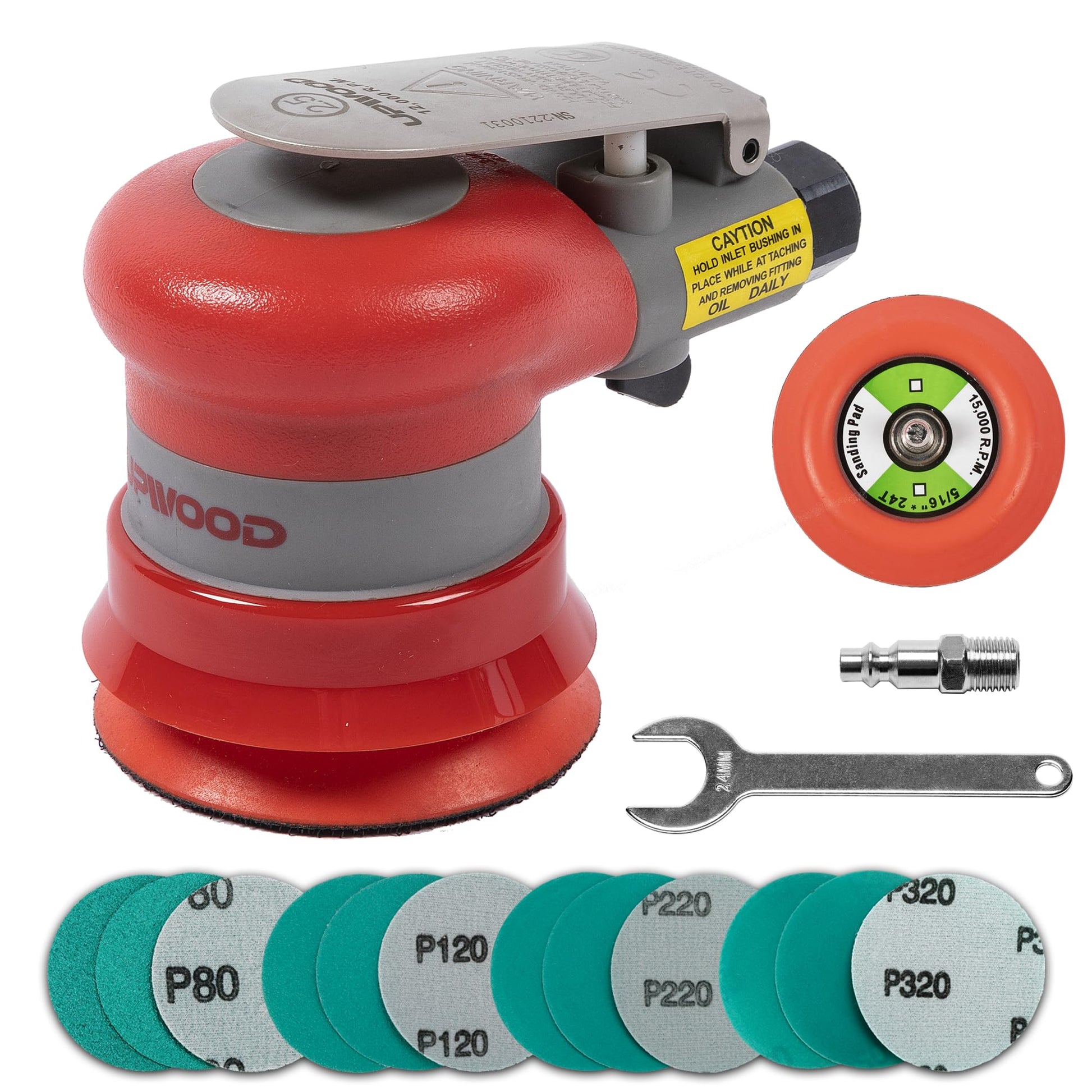 Lijadora orbital aleatoria neumática Lijadora de palma ligera de 7,6 cm (3/32 pulgadas) de diámetro órbita de 12000 RPM con almohadilla de respaldo adicional y 12 piezas de papel de lija