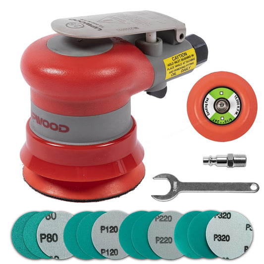 Lijadora orbital aleatoria neumática Lijadora de palma ligera de 7,6 cm (3/32 pulgadas) de diámetro órbita de 12000 RPM con almohadilla de respaldo adicional y 12 piezas de papel de lija