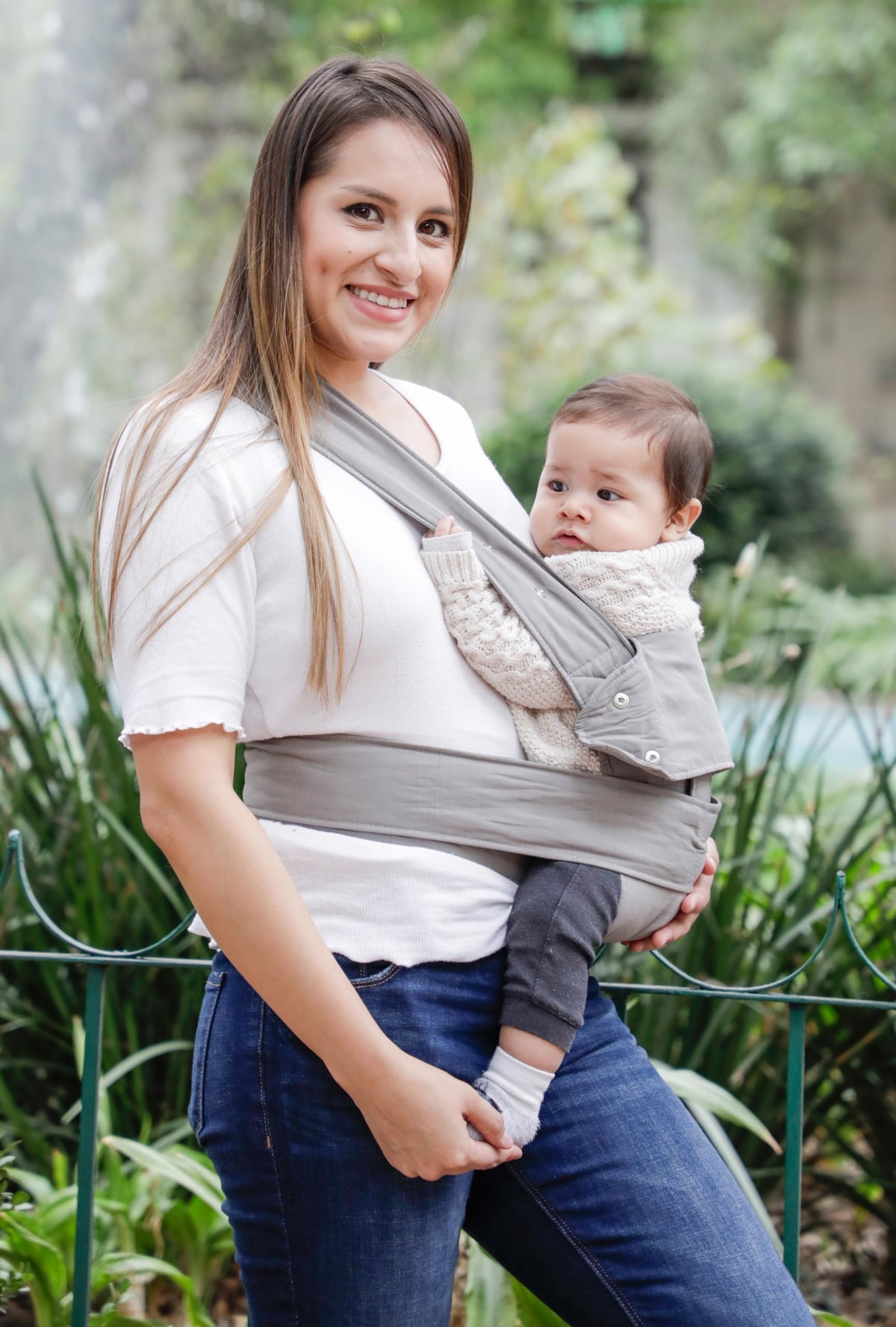 Marsupi Breeze, portabebés ajustable con 2 posiciones de transporte (frontal y cadera), cangurera desde recién nacido (3.5-15 kg), algodón orgánico y lino, Gris Claro Ligthgray, Talla: XL