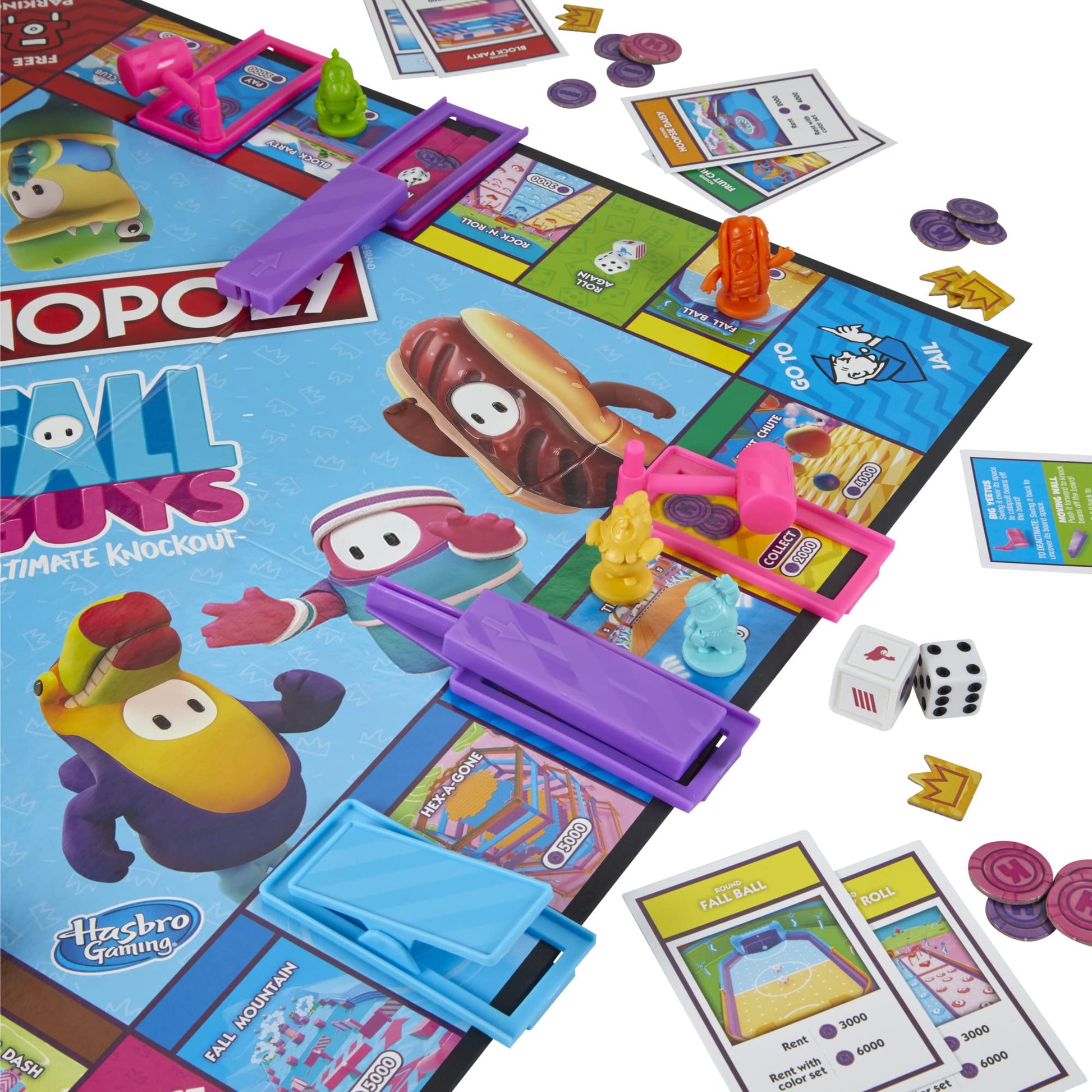 Juego de Mesa Monopoly Edición Fall Guys Ultimate Knockout para Jugadores de 8 Años+ con Obstáculos Interactivos y Troquel Knockout