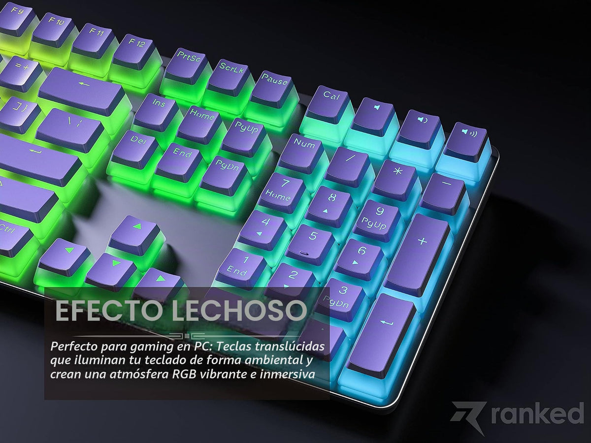 Teclas Ranked Pudding PBT Lavanda Diseño Translúcido para Teclado Mecánico RGB ANSI e ISO