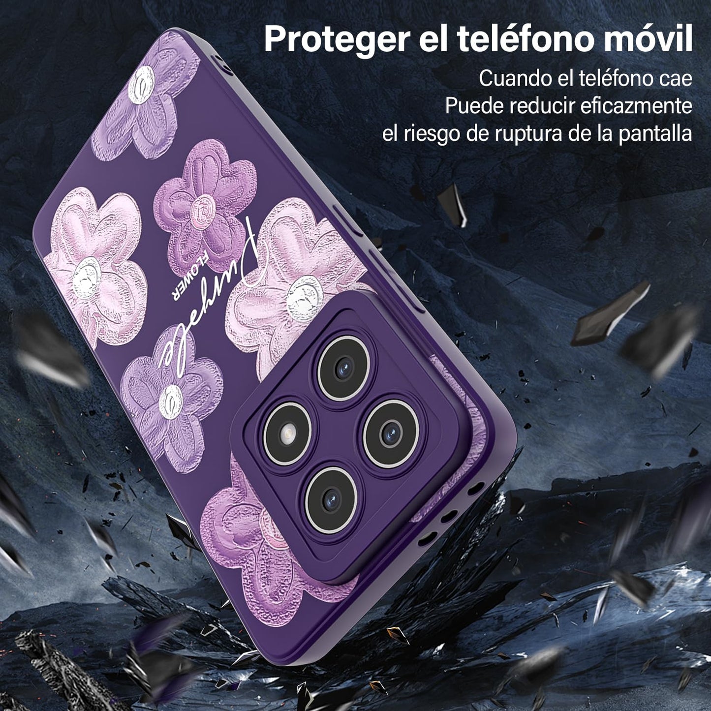 Threehao Funda para Xiaomi 14T Pro Case Uso Rudo, Ultra Delgado Flexible Morada Suave TPU Silicona Carcasa con Moda Aesthetic Dibujos Flores, Antigolpes Anti-arañazos Protectora