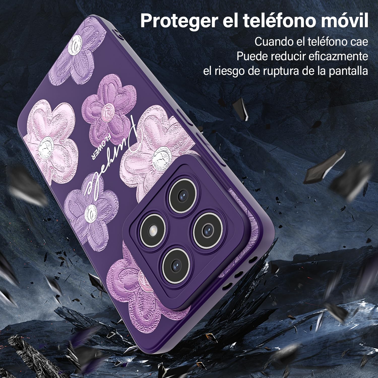 Threehao Funda para Xiaomi 14T Pro Case Uso Rudo, Ultra Delgado Flexible Morada Suave TPU Silicona Carcasa con Moda Aesthetic Dibujos Flores, Antigolpes Anti-arañazos Protectora