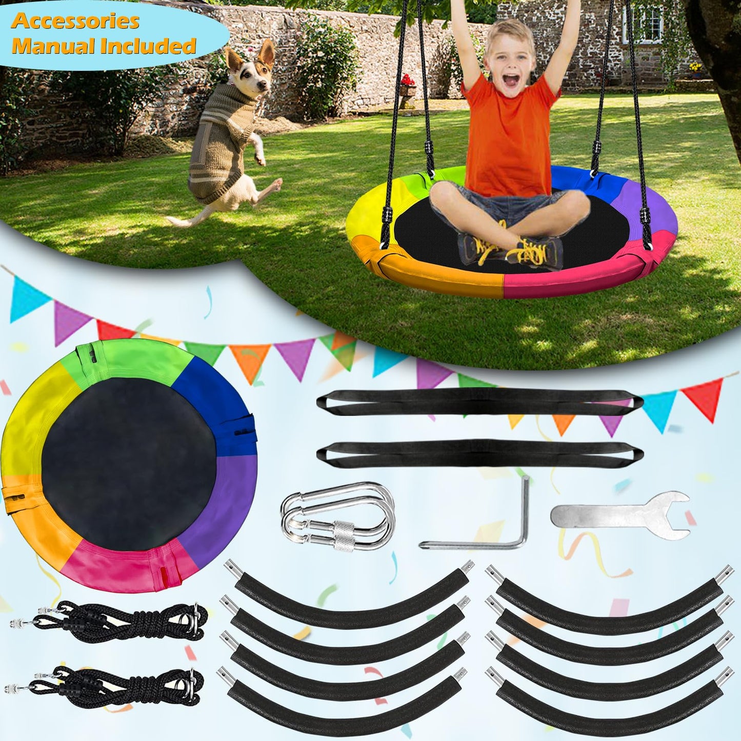 Columpio de Árbol Platillo 40 Pulgadas Impermeable Niños y Adultos 500 Libras
