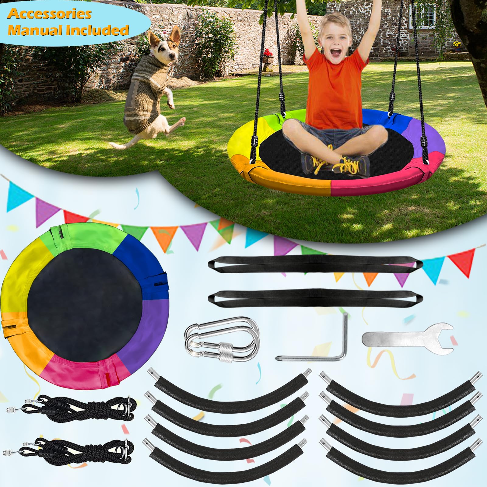 Columpio de Árbol Platillo 40 Pulgadas Impermeable Niños y Adultos 500 Libras