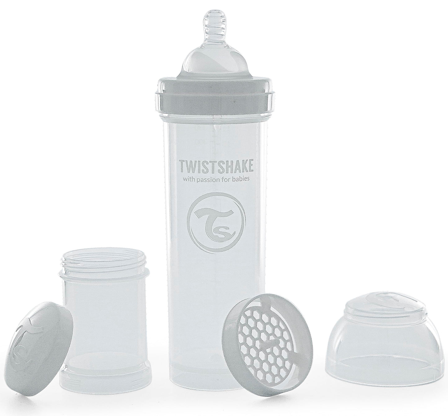 Biberón Anticólicos Twistshake Blanco de 330 ml con Tetina de Silicona Similar al Pecho para Lactancia Normal