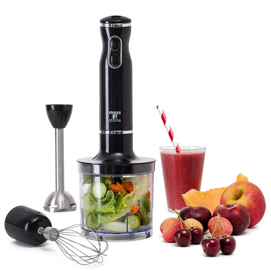 Batidora de mano eléctrica Moss & Stone con batidor de huevos y picador, potente batidora de mano de inmersión de 300 W, juego de mezclador de mano con eje y cuchillas de acero inoxidable, batidora de