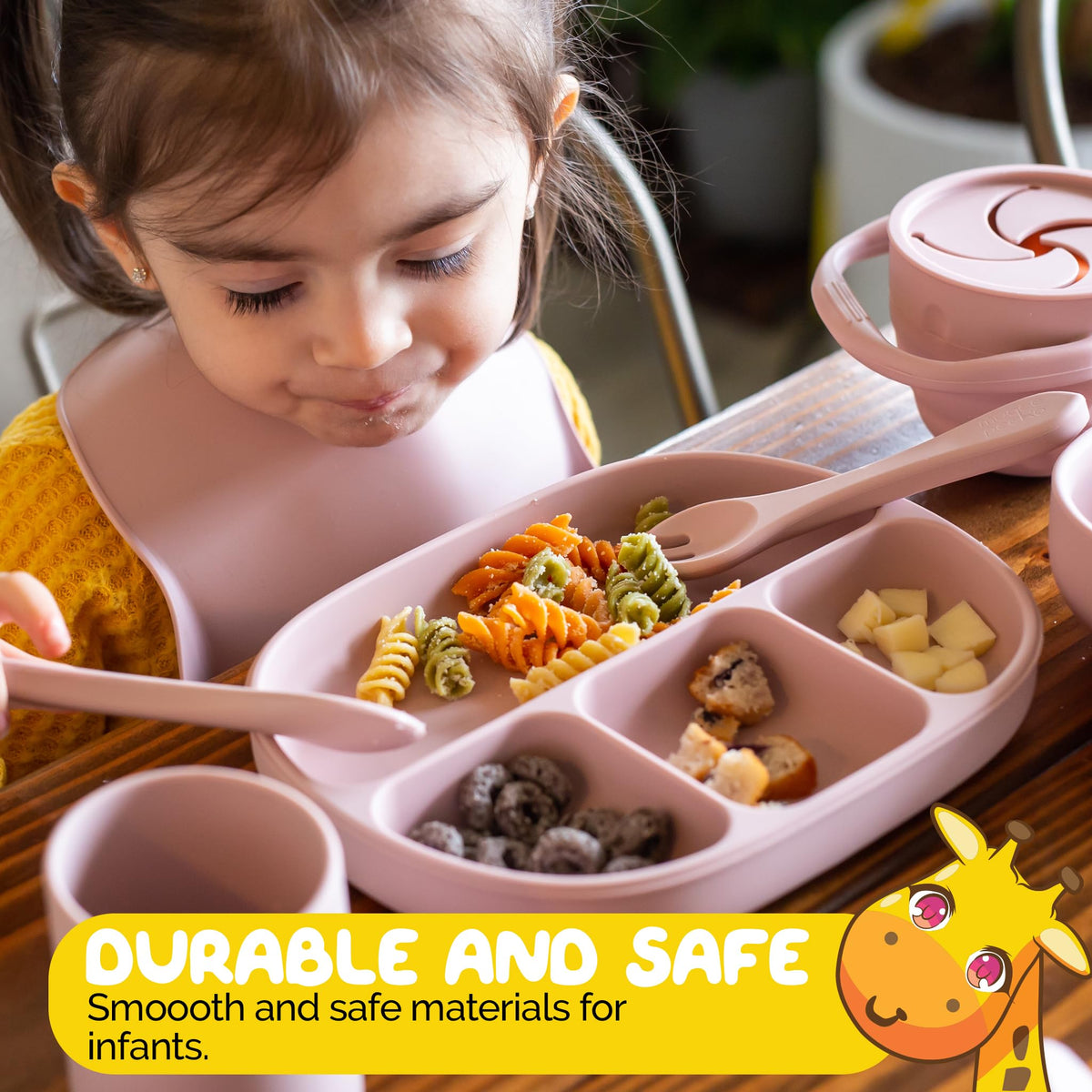 Muqee Peeko Bandeja para bebés con ventosas, Color Rosa. Bandeja para niña. Parte de los artículos Esenciales para la alimentación del bebé. Fabricada en Silicona Segura para bebés.