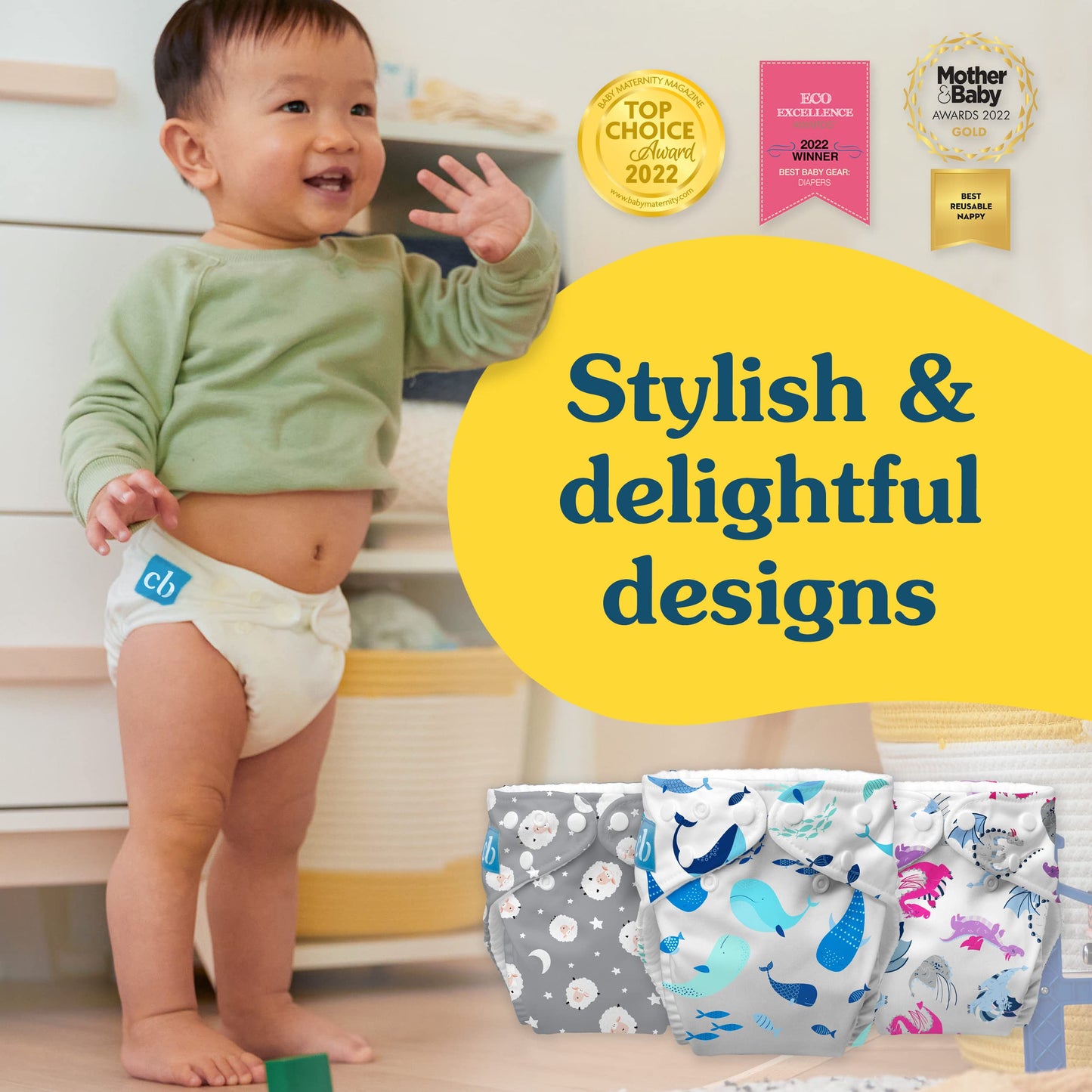 CHARLIE BANANA Pañales De Tela Reutilizables, Lavables, Ajustables, Talla Única, Para Bebés Y Niños Pequeños, Con Insertos Absorbentes, Paquete De 5