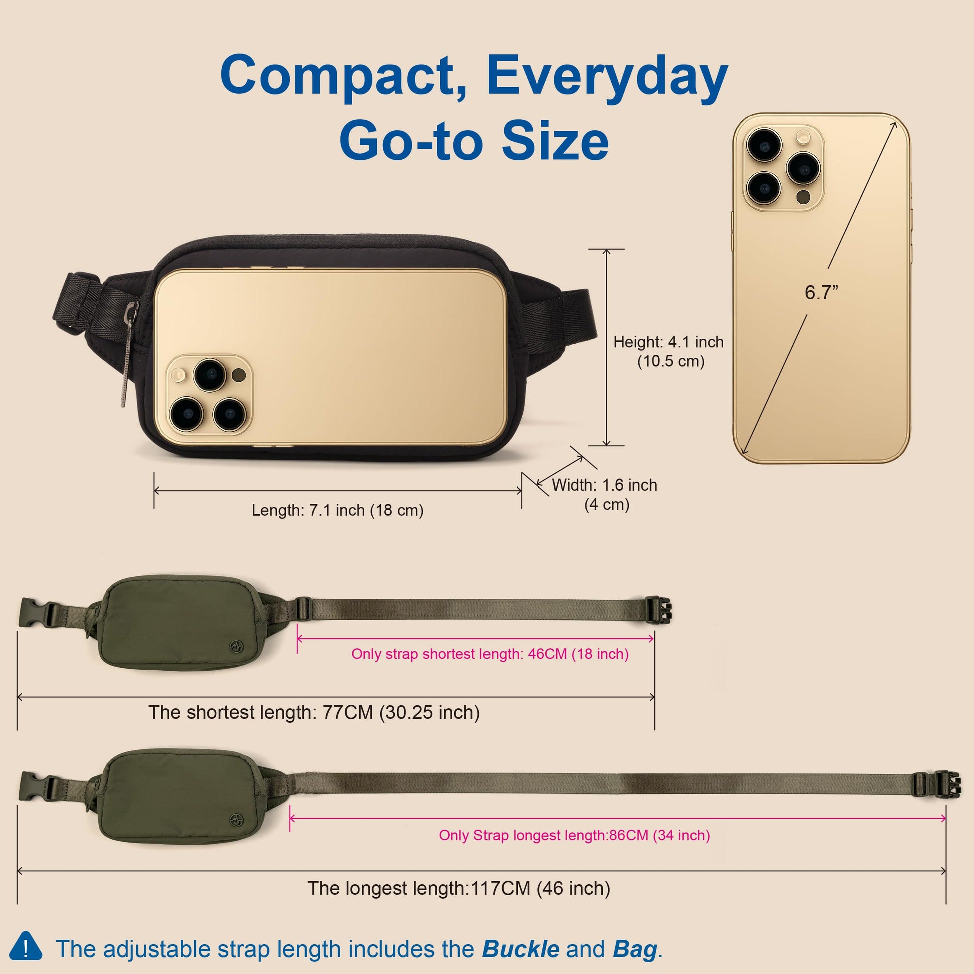 Mini Bolso de Cinturón Pander Rosado Ultra Compacto 6.7 Pulgadas