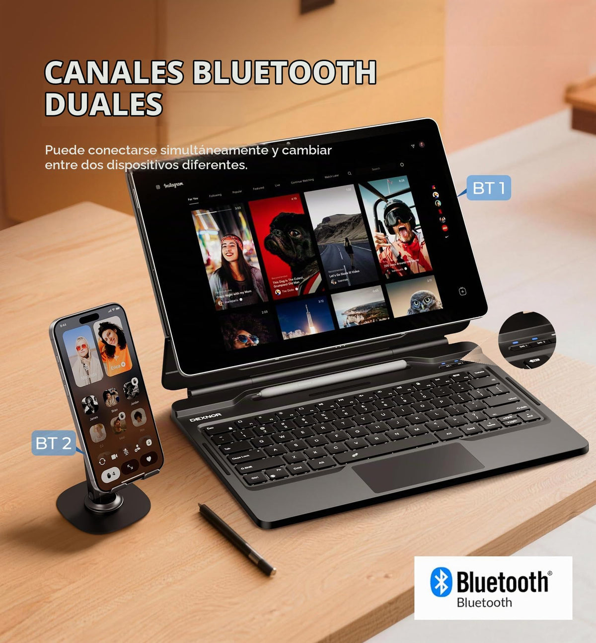 Funda con Teclado Samsung Galaxy Tab S10 FE+ Negro Dexnor Multitáctil con Soporte Magnético Flotante Retroiluminado