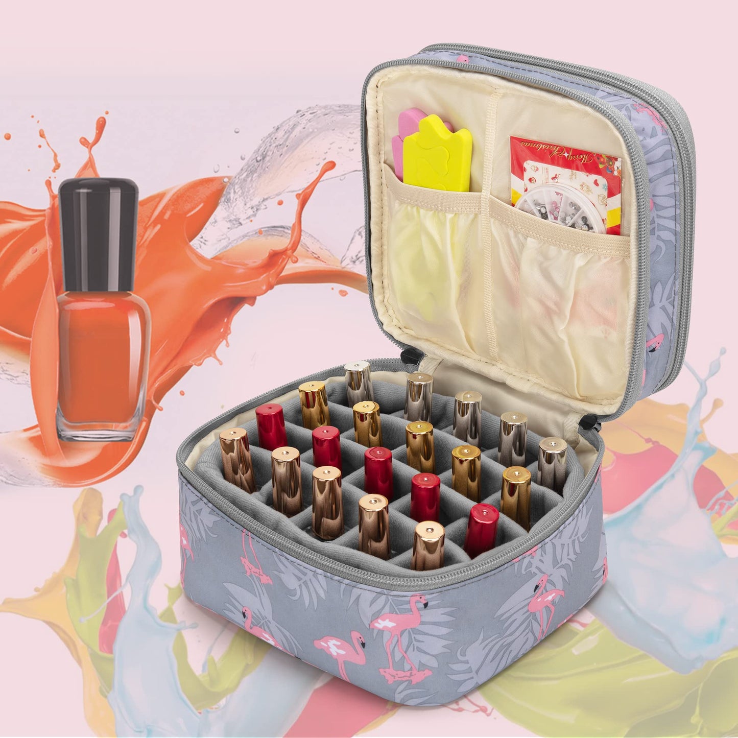 Luxja Nail Polish Carrying Case - Holds 20 Bottles (15ml - 0.5 fl.oz), Double-layer Organizer for Nail Polish and Manicure Set, Flamingo
