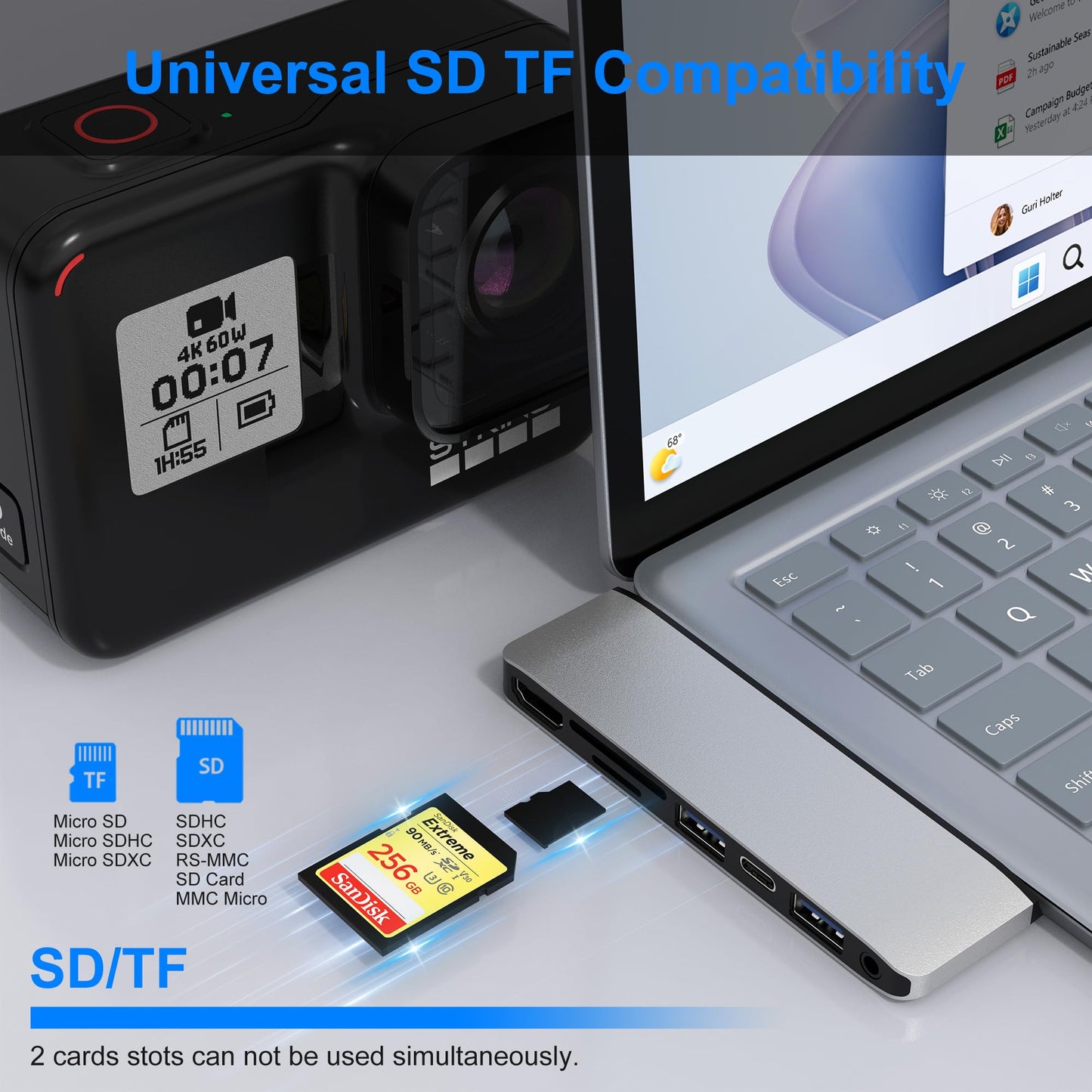 Hub Dockingstation para Surface Laptop Go/3/4/5 con HDMI 4K, USB 3.0 y USB C