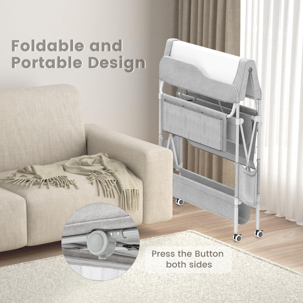 Cambiador portátil de pañales para bebé, estación plegable para cambiador de pañales, cambiador impermeable de altura ajustable para bebé y guardería, cambiador móvil