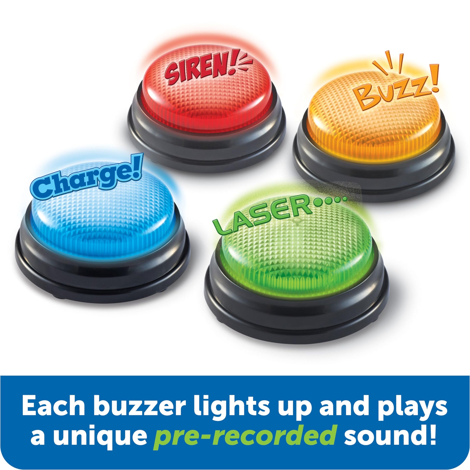Learning Resources Lights and Sounds Buzzers, Juegos para Noche Familiar, Juegos de Trivia, Set de 4, para niños Mayores de 4 años