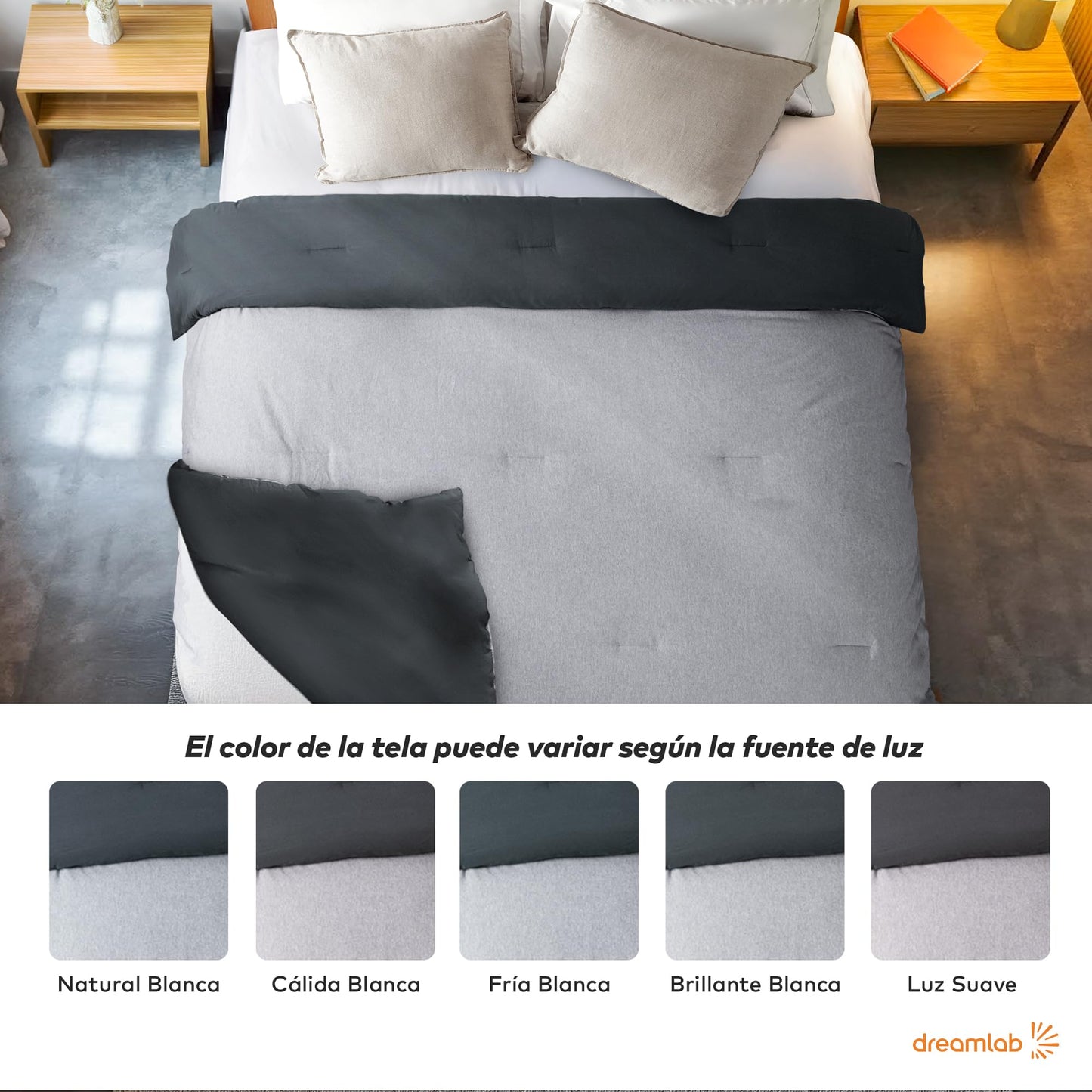 Edredón Dreamlab Gris Jaspeado de Microfibras Recubiertas con Gel Queen 223 x 223cm para Toda Estación Hipoalergénico