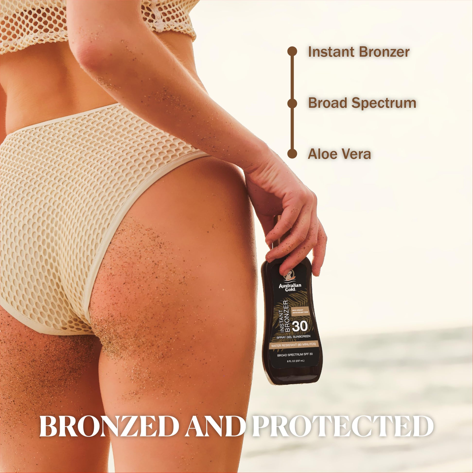 AUSTRALIAN GOLD SPF 30 Spray Gel Sunscreen with Instant Bronzer 8 fl oz (237 ml) Protector Solar en Gel En Spray FPS 30 Bronceador Instantáneo