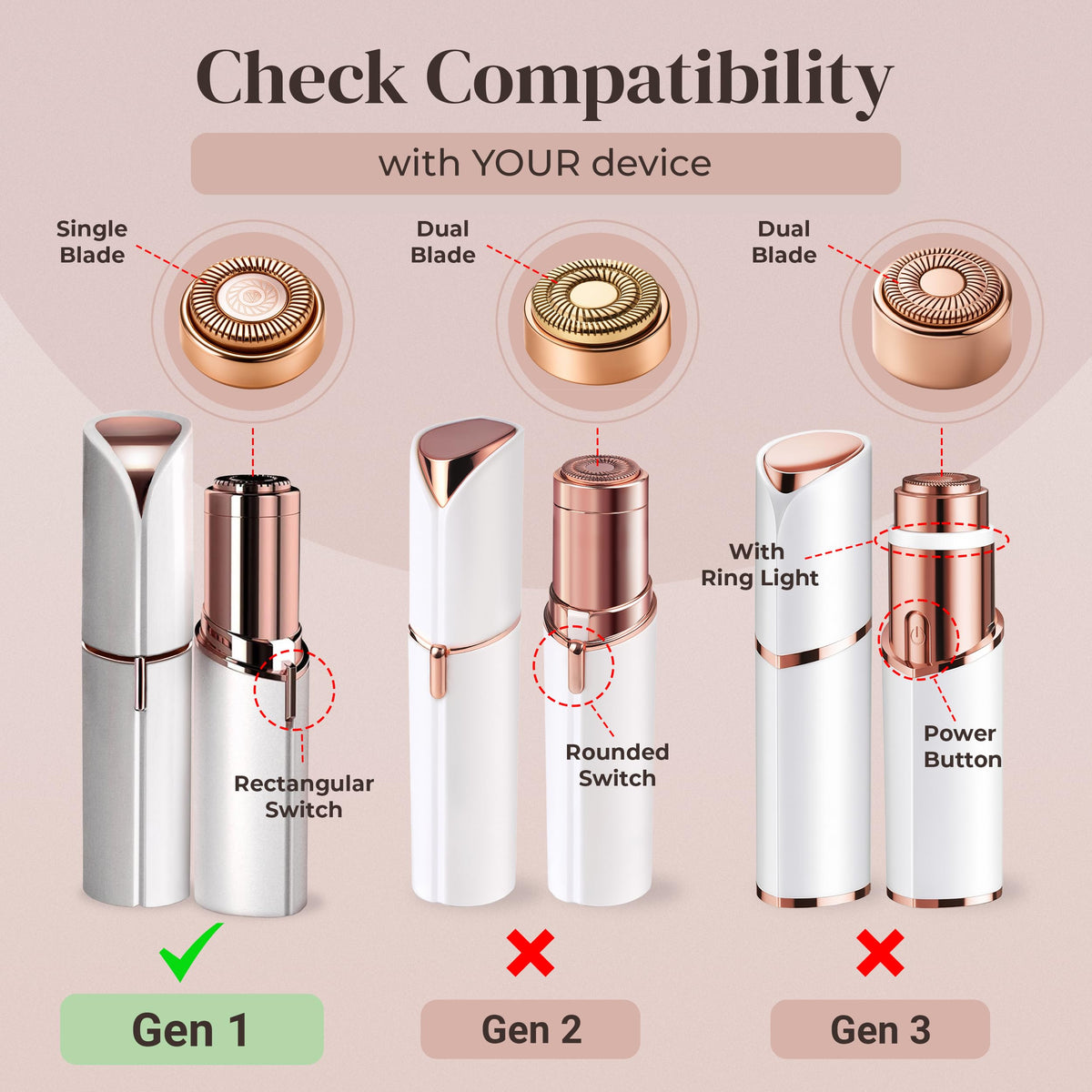 Cabezales de repuesto para acabado táctil sin fisuras faciales para mujeres, también se promueve la inobelleza gurelax EVIEY KRADAA VISOFO Bikurpia Hair Remover Razor (Gen1)