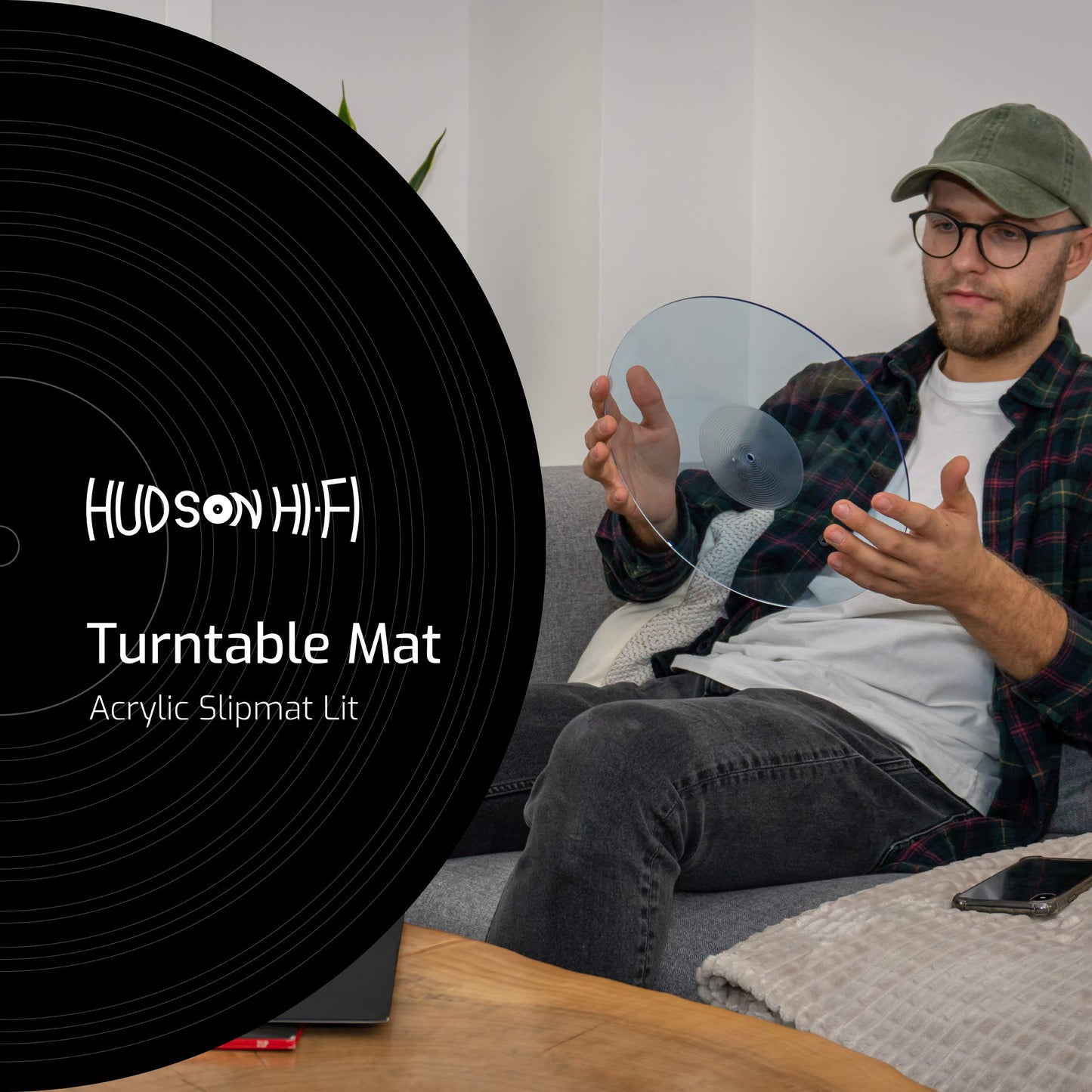 Hudson Hi-Fi Estera giratoria de acrílico - LP Slipmat para tornamesas y Tocadiscos de Vinilo - BlueLit - Azul Encendido