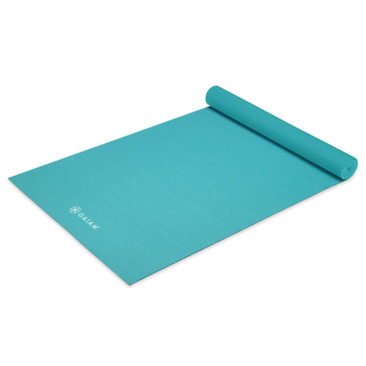 Gaiam Tapete de yoga reversible de color sólido de alta calidad, antideslizante, para todo tipo de yoga, pilates y entrenamientos en el piso, azul claro, 5 mm