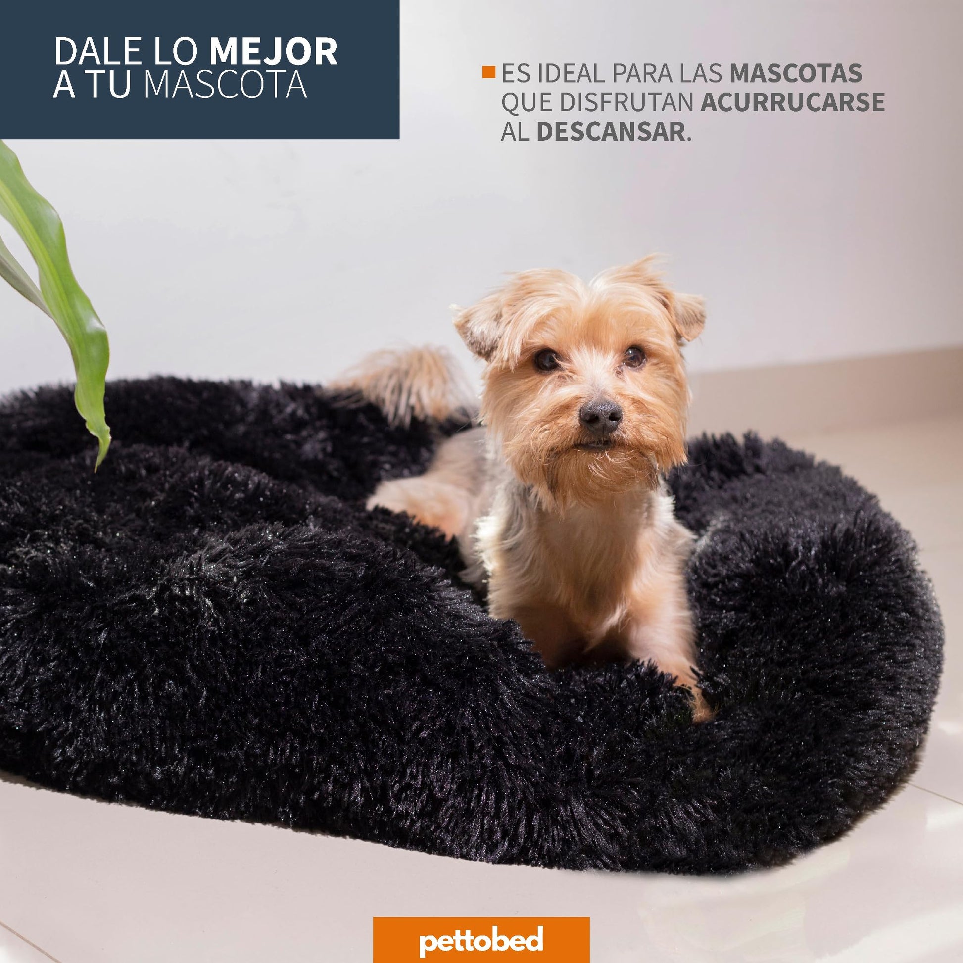 Cama Redonda Antiestrés para Mascotas PET TO BED Negra Pequeña Afelpada Esponjosa Cómoda