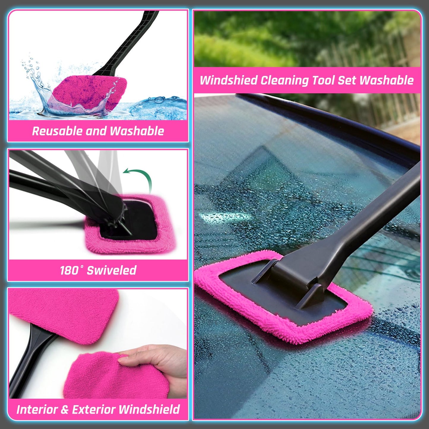 Kit de 35 piezas para limpieza de interiores de coche con aspiradora de mano de alta potencia, kit de lavado con cepillos, accesorios color rosa para motocicletas, regalos para mujeres
