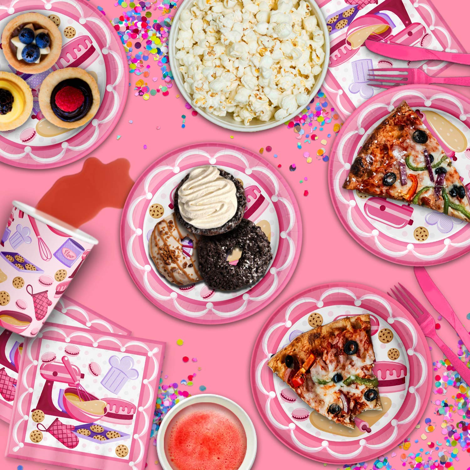 Little Baker - Juego de suministros para fiesta de cumpleaños, platos, servilletas, tazas, vajilla para 16 unidades