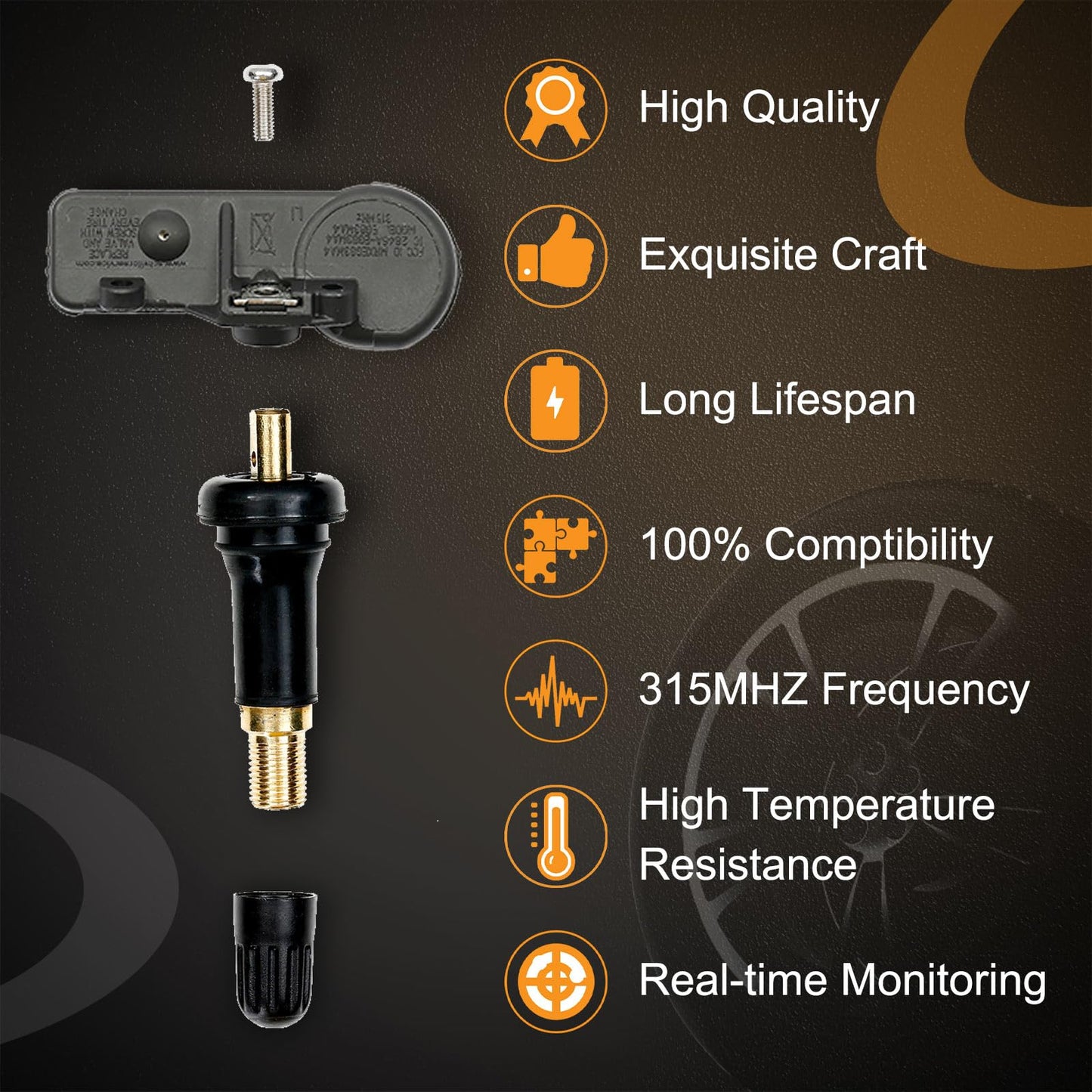 TPMS Sensor de presión de neumáticos 315 MHz, 4 piezas compatibles con Ford F250 F350 F450 Focus| Lincoln MKS Mercury Milan & More reemplaza # DE8T-1A180-AA, 9L3Z-1A189-A, CM5T-1A180-AA