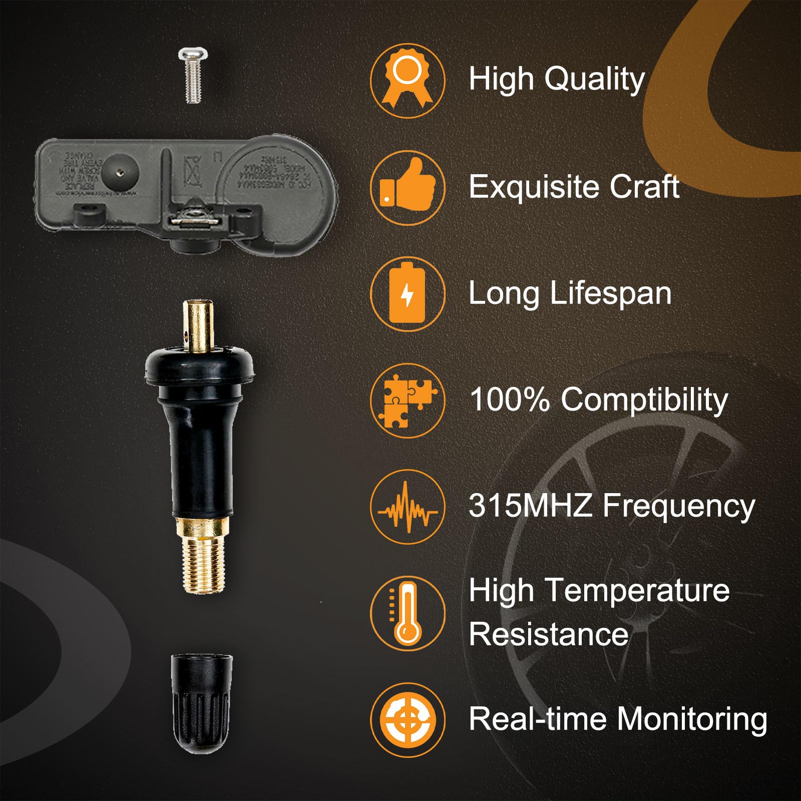 TPMS Sensor de presión de neumáticos 315 MHz, 4 piezas compatibles con Ford F250 F350 F450 Focus| Lincoln MKS Mercury Milan & More reemplaza # DE8T-1A180-AA, 9L3Z-1A189-A, CM5T-1A180-AA