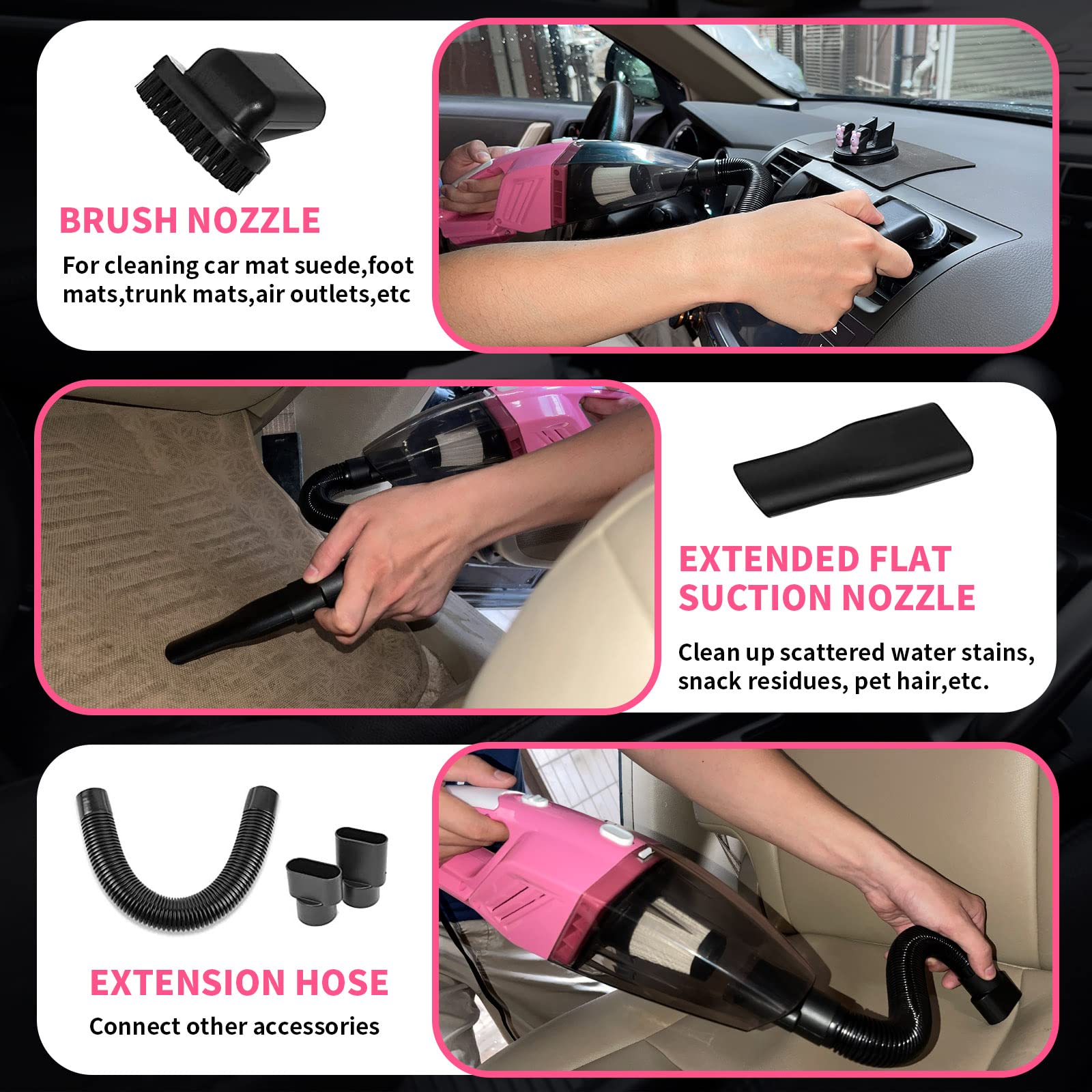 HORDALOR - Kit de detalles de interior de coche, 16 piezas de kit de limpieza de coche con aspiradora de mano de alta potencia, juego de cepillos de detalles, gel de limpieza, herramienta de limpieza