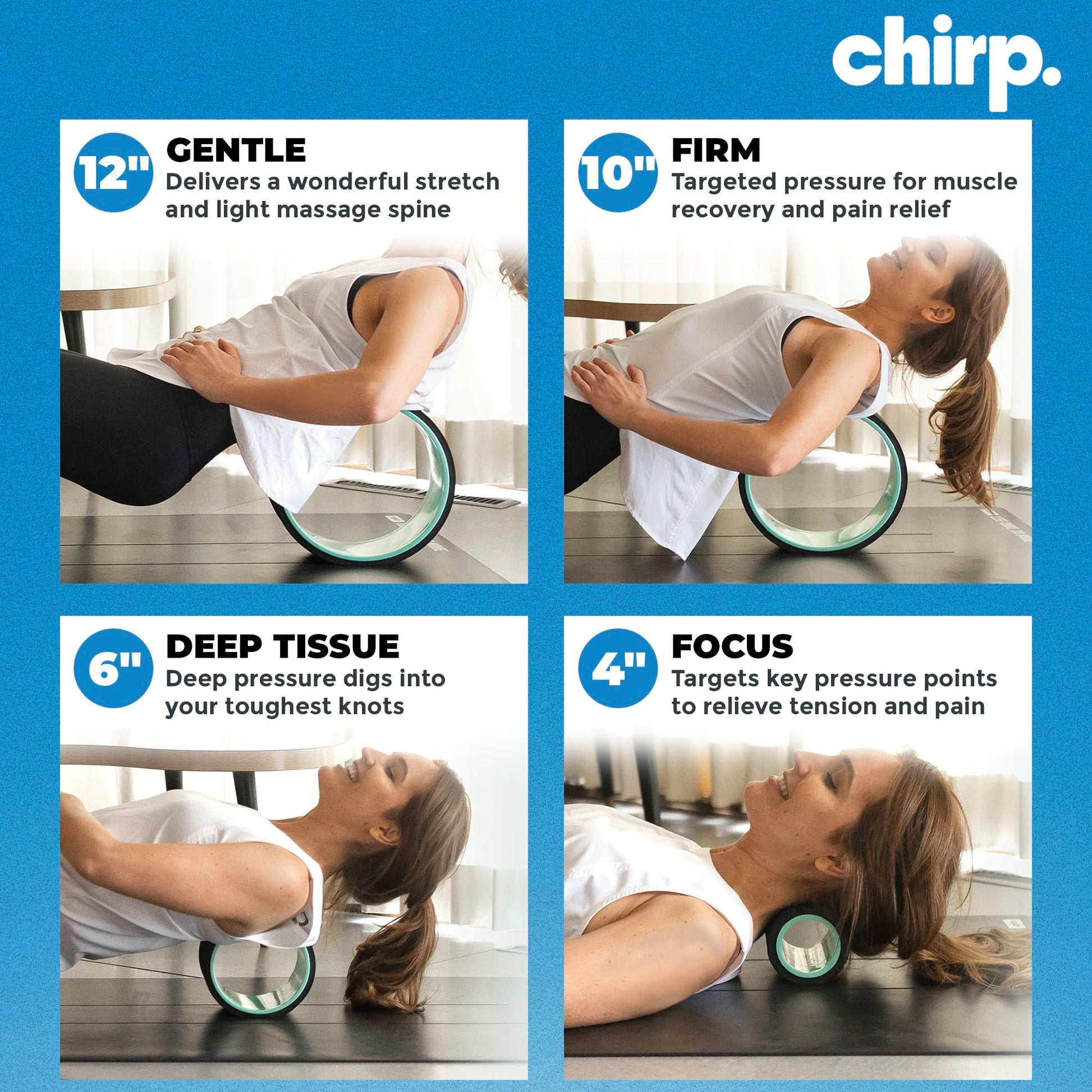 Rodillo de espuma para rueda de chirp, alivio del dolor de espalda y cuello, masaje muscular, terapia de punto de gatillo, herramienta de espuma de alta densidad para terapia física, estiramiento y