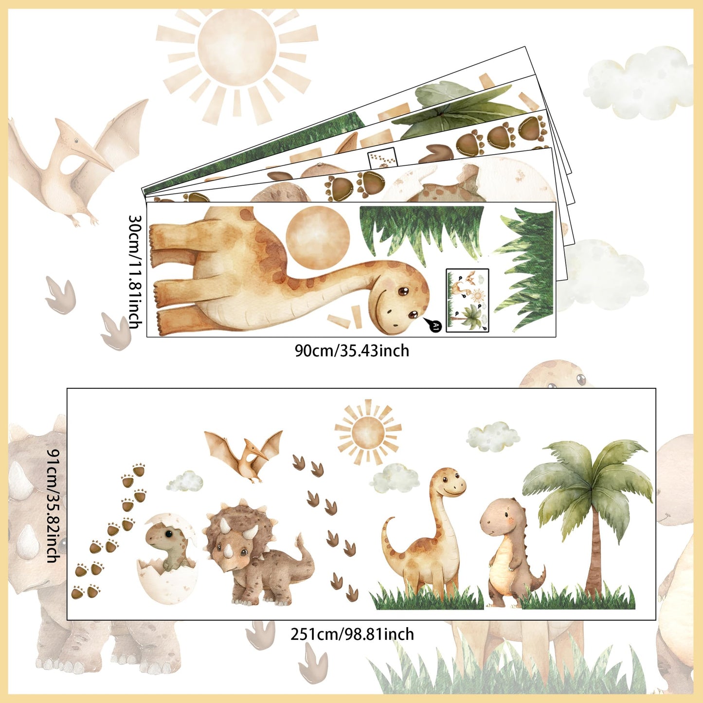 Calcomanías de pared extragrandes de dinosaurio, diseño bohemio de palmera, diseño de dinosaurio, para decoración de habitación, decoración de pared, para bebé, cuarto de niños, sala de juegos