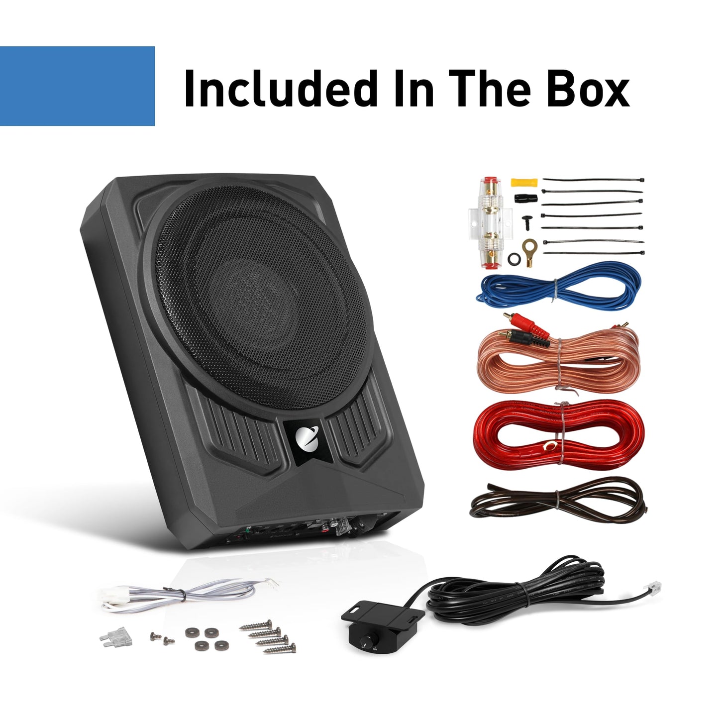 Planet Audio Subwoofer Amplificado para automóvil P10AWK: 1000 vatios, Perfil bajo, subwoofer de 10 Pulgadas, Kit de instalación de Amplificador de Calibre 8 Incluido.