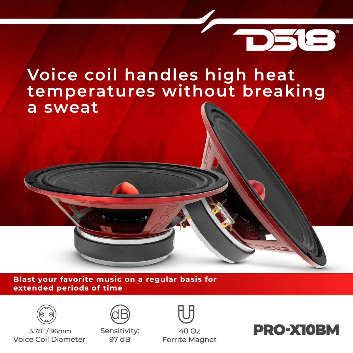 Altavoz Midrange DS18 Pro Rojo con Potencia Máxima Bullet