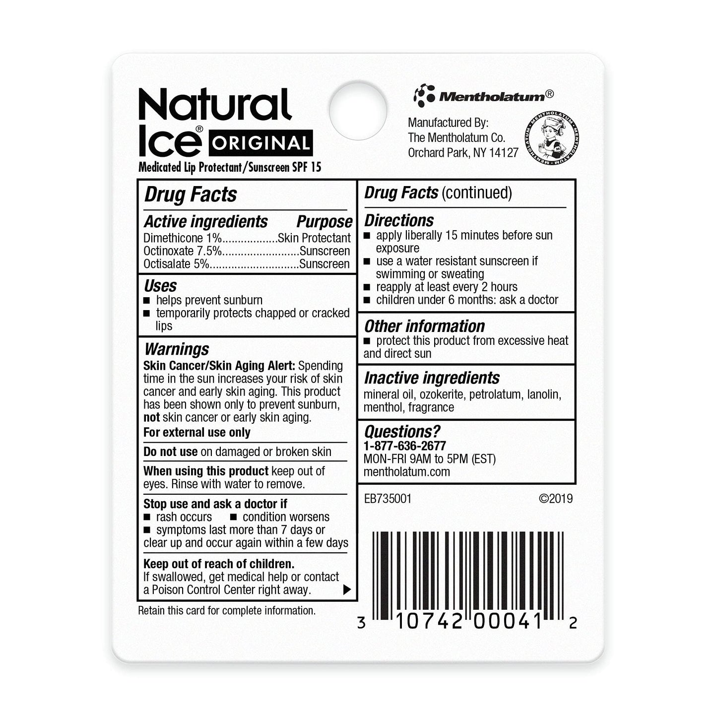 Bálsamo Labial Mentholatum Natural Ice Original SPF 15 Paquete de 12