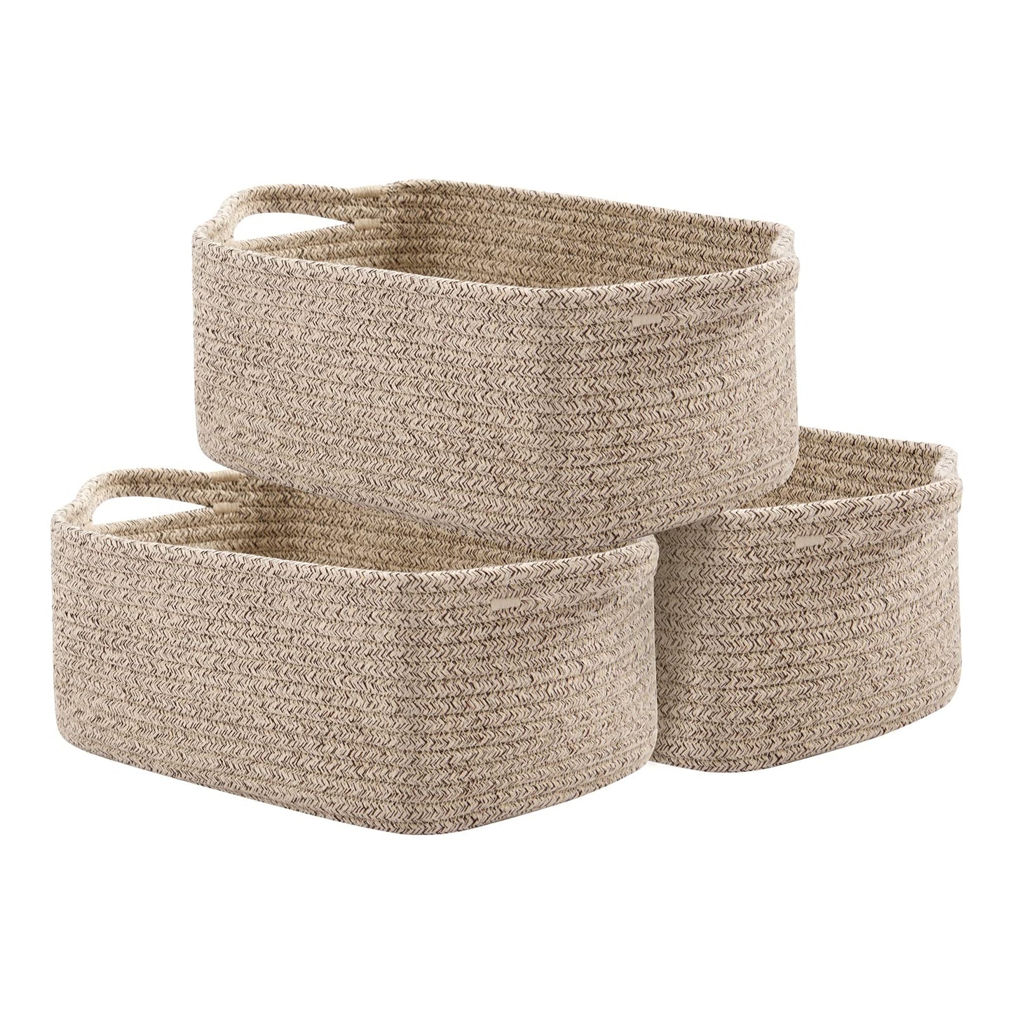 OIAHOMY - Cestas de cuerda de algodón, cestas tejidas para almacenamiento, cestas de almacenamiento para guardería, cesta de almacenamiento rectangular con asas, cestas de almacenamiento para estantes