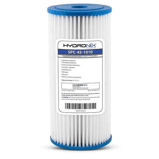 Hydronix SPC-45-1010 Universal Whole House Sediment Pleated Water Filter, Washable and Reusable, 10 micron, 4.5" x 10"
