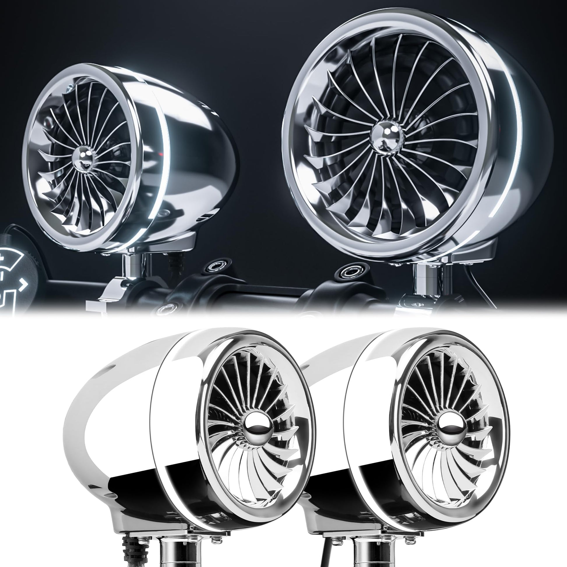 GoHawk - Altavoces Bluetooth para motocicleta con anillo LED, sistema estéreo impermeable de motocicleta de 4 pulgadas, amplificador integrado reproductor de audio de música con USB AUX para Harley