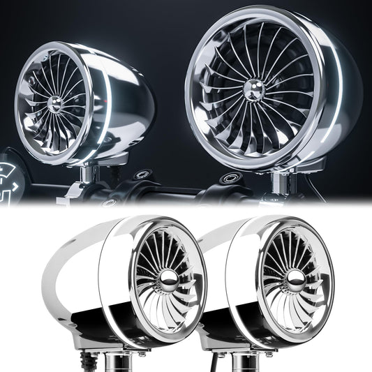 GoHawk - Altavoces Bluetooth para motocicleta con anillo LED, sistema estéreo impermeable de motocicleta de 4 pulgadas, amplificador integrado reproductor de audio de música con USB AUX para Harley
