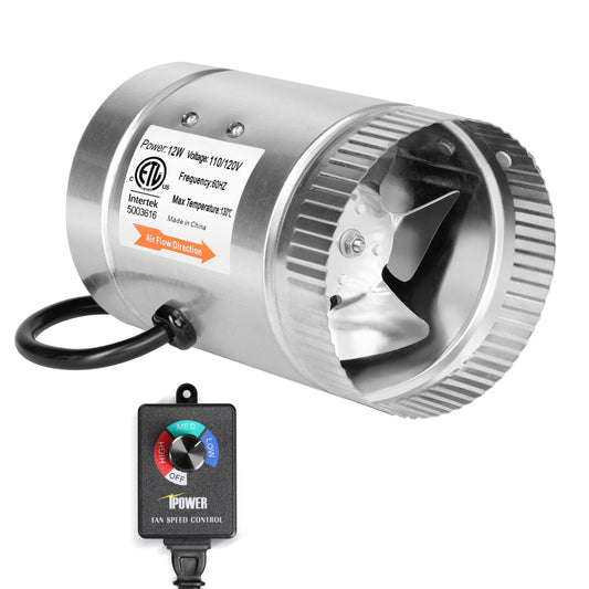 iPower - Ventilador de conducto de refuerzo en línea de 6 pulgadas con driver de velocidad, ventilador de ventilación de escape HVAC de 240 CFM, bajo ruido para tienda de campaña, áticos, sótanos,