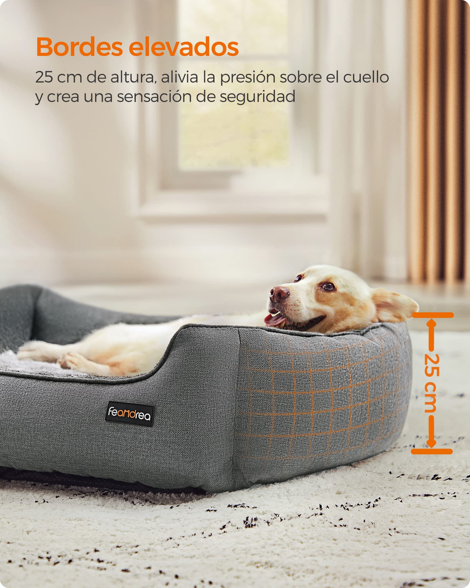 Feandrea Cama para Perros, Sofá para Mascotas, 90 x 75 x 25 cm, Bordes Elevados, L, para Perros Medianos, Gris Claro MPGW11GG