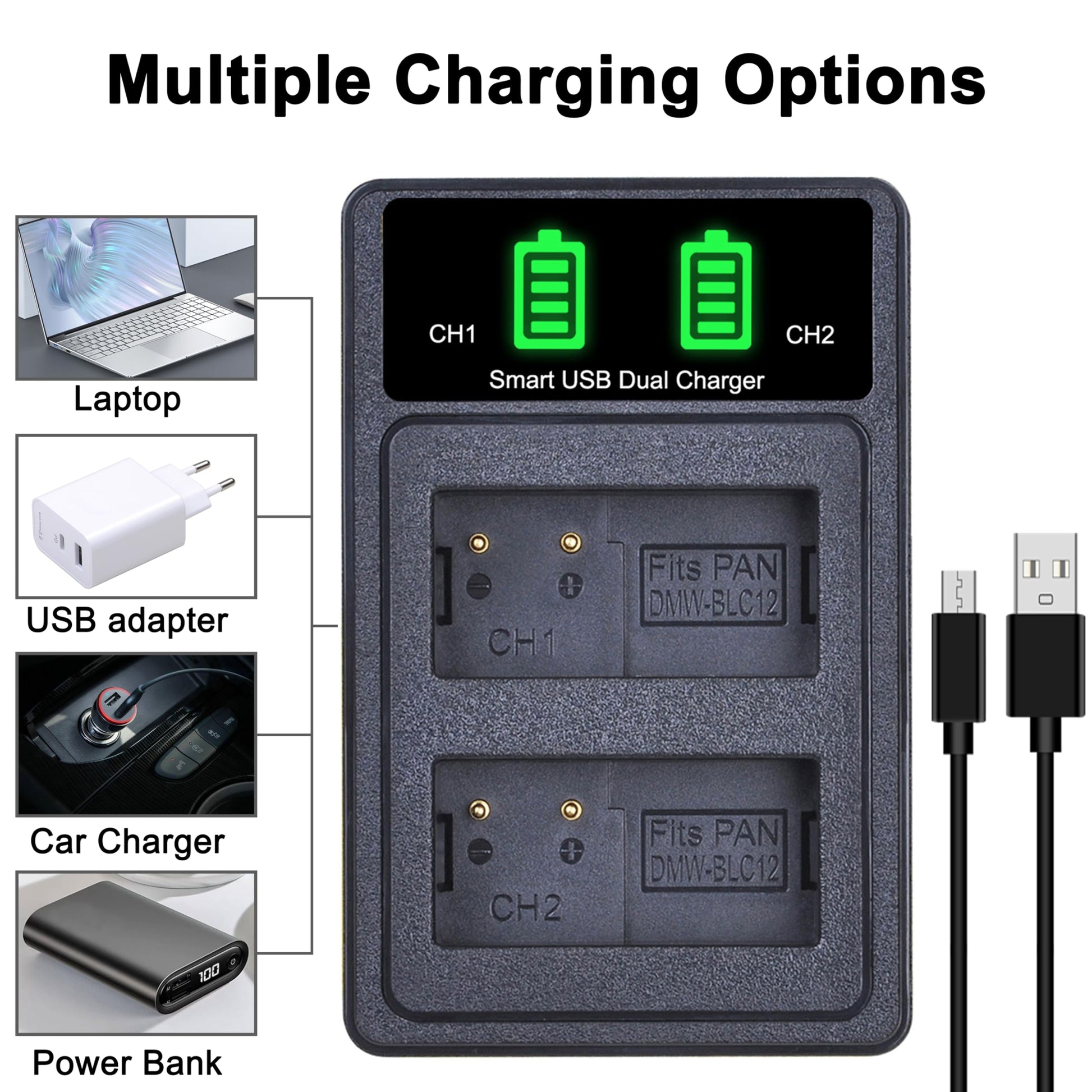 Batería con Cargador Dual USB PowerTrust para Cámara Digital Panasonic Lumix