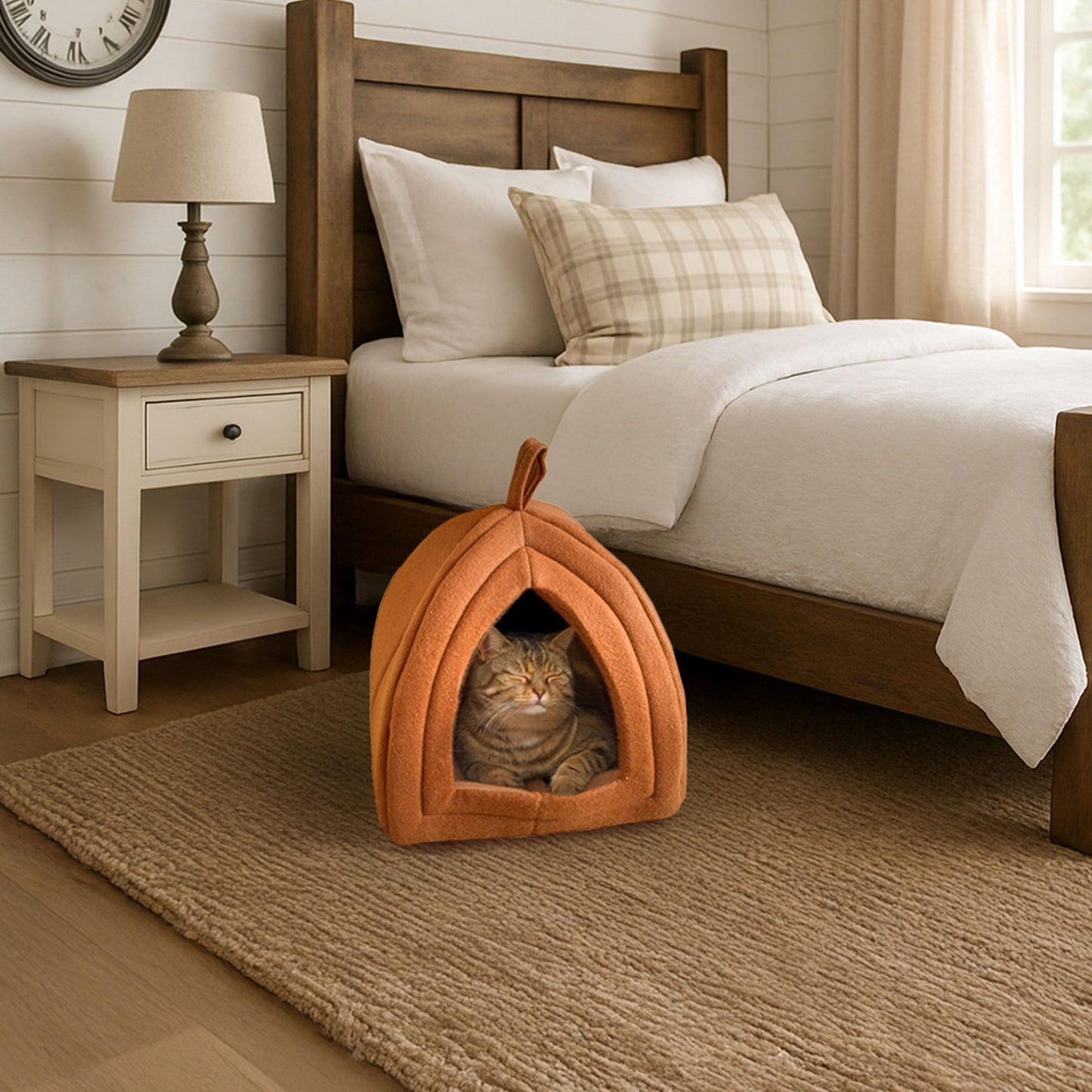 Petmaker Cozy Kitty Tent Igloo Plush Cat Bed, Brown