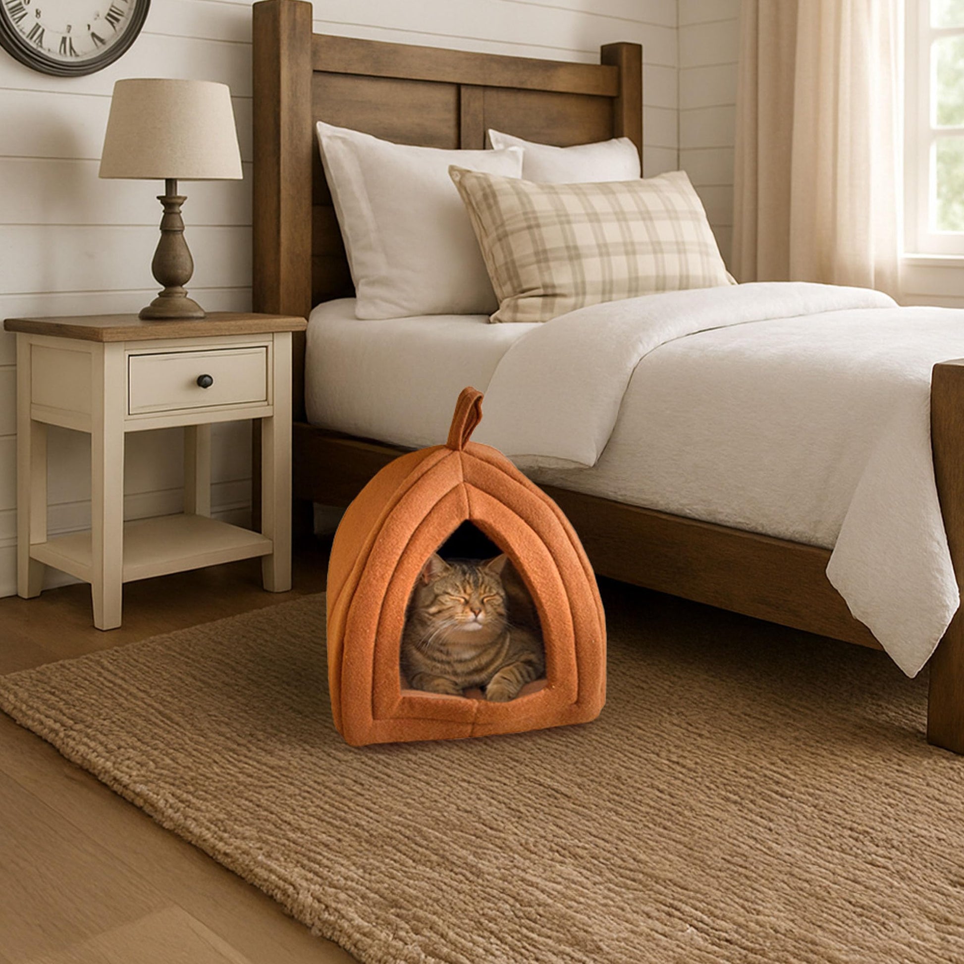 Petmaker Cozy Kitty Tent Igloo Plush Cat Bed, Brown
